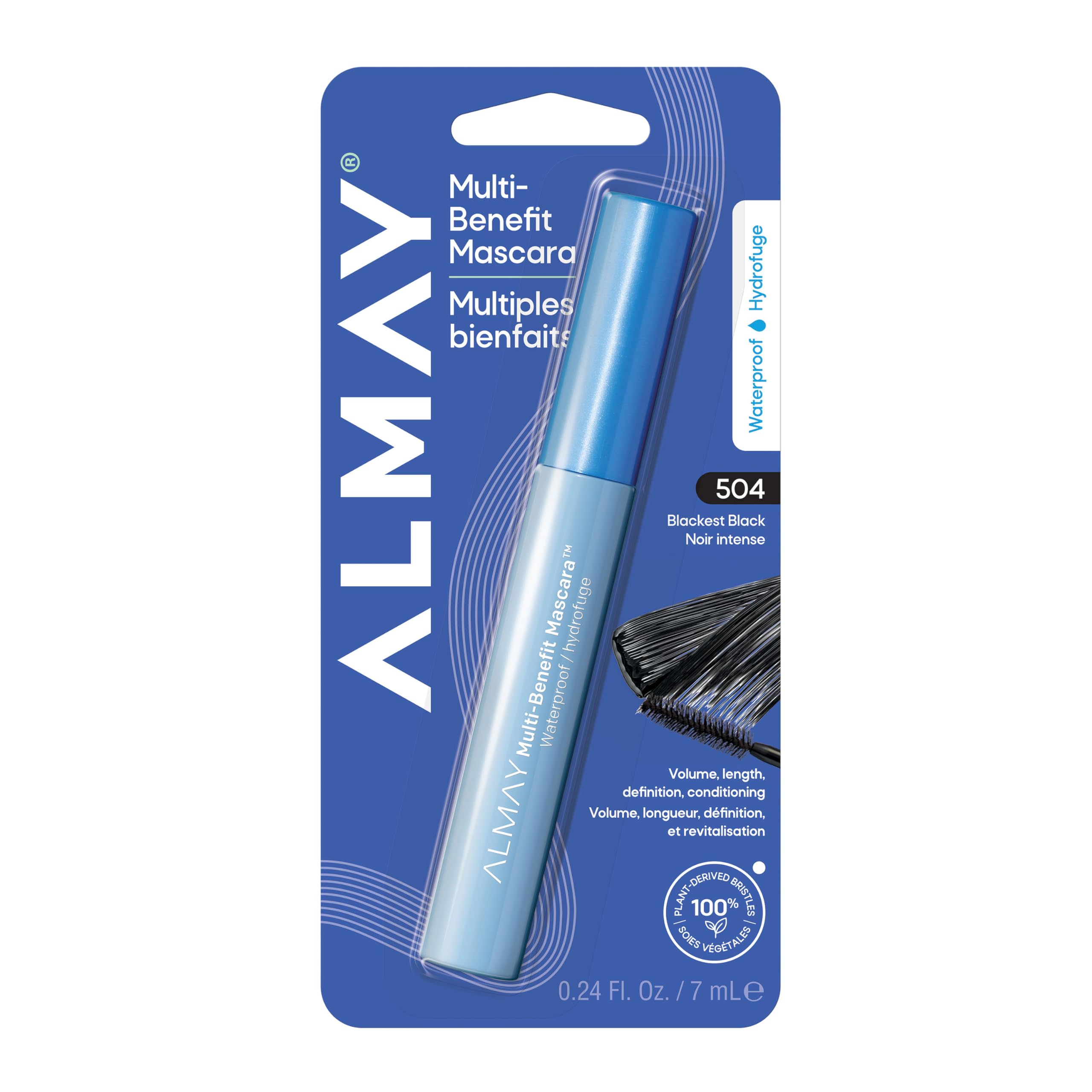 Almay mascara front tube showing product and bold black color benefit