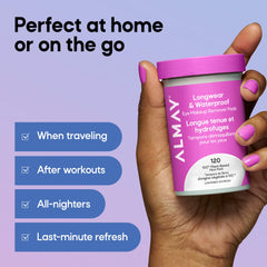 Almay jar on nightstand conveying convenient bedside makeup removal