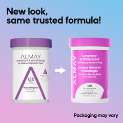 Used Almay pad held near closed eye to show gentle makeup lift