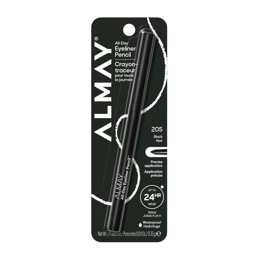 Almay All-Day Eyeliner Pencil front view showing sleek black finish and clear labeling