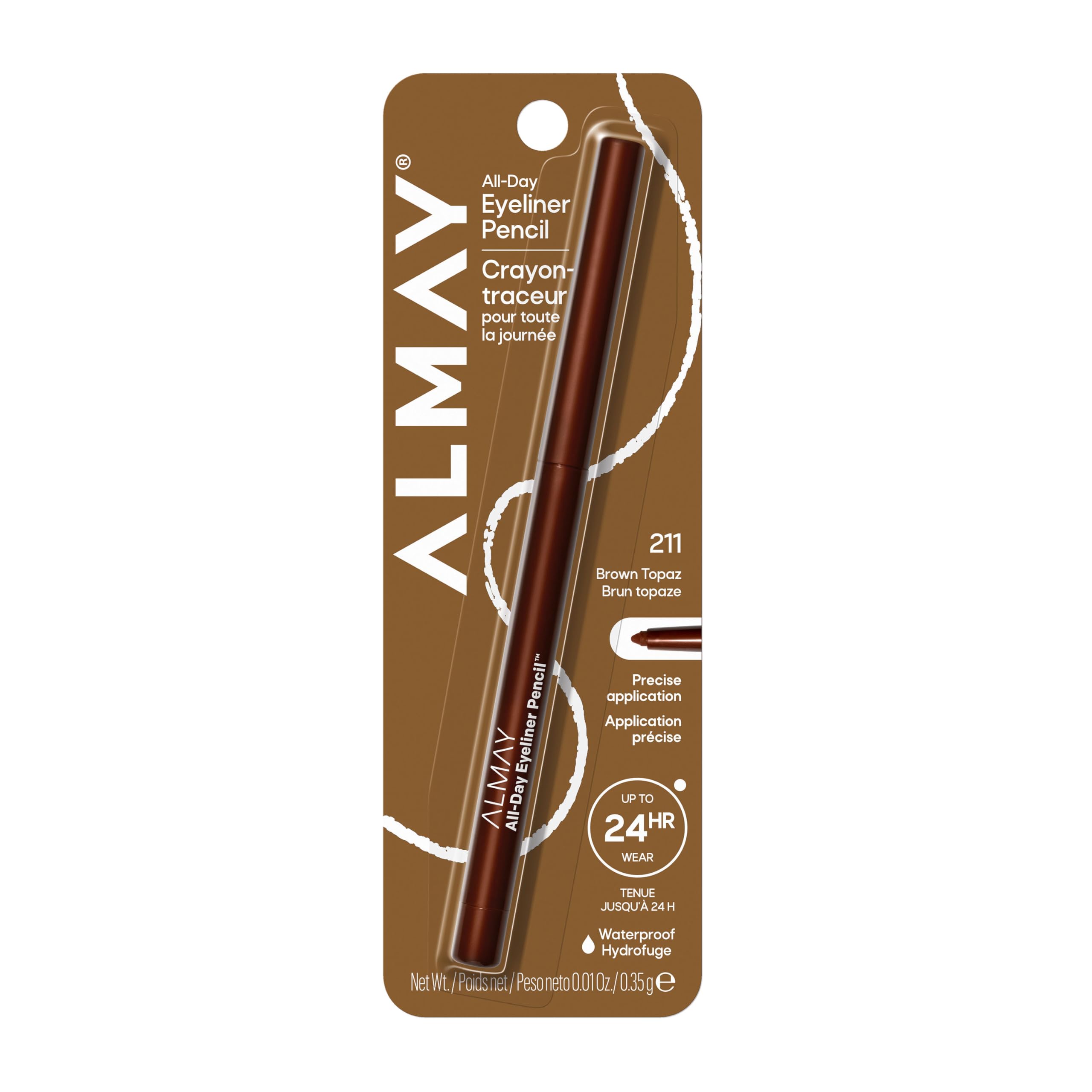 Almay pencil front view showing Brown Topaz shade and easy grip benefit