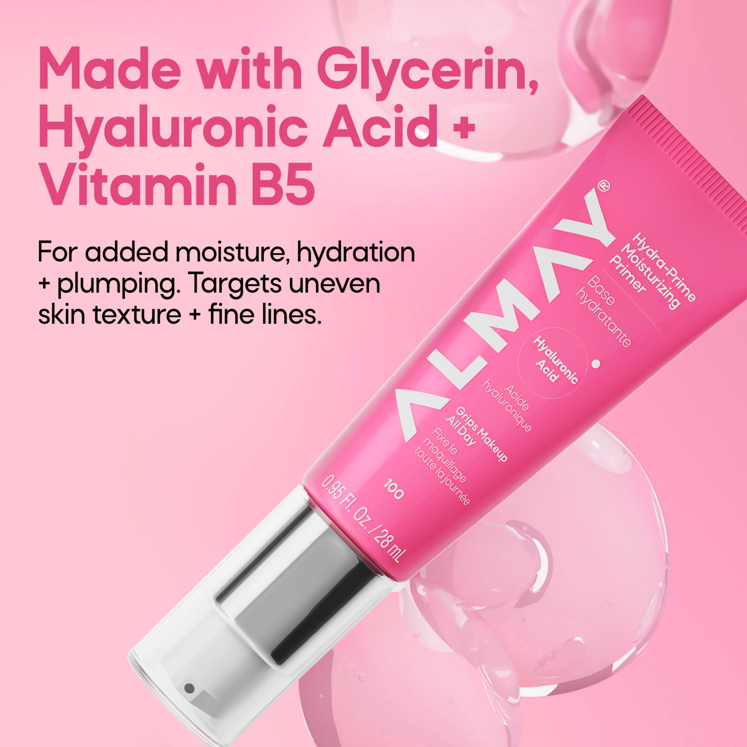 Almay primer back label close-up showing ingredients and clean formulation benefits