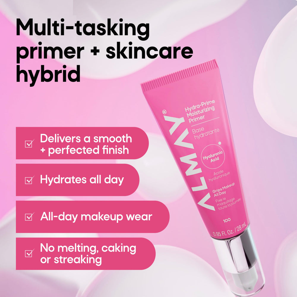 Almay primer pump close-up highlighting dispenser for controlled product use