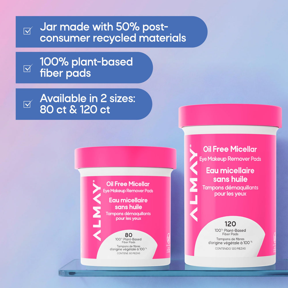 Almay recycled jar label highlighting eco-friendly 50% post-consumer use