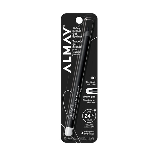 Almay all-day intense gel eyeliner front packaging showing product name and shade