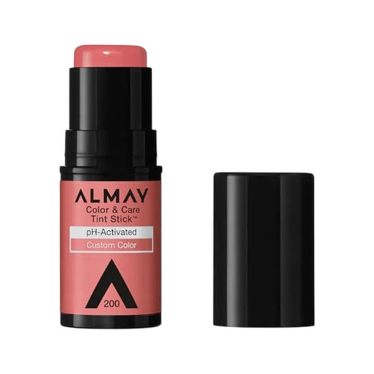 Almay tint stick front view showing coral color and compact design benefit: easy pocket carry