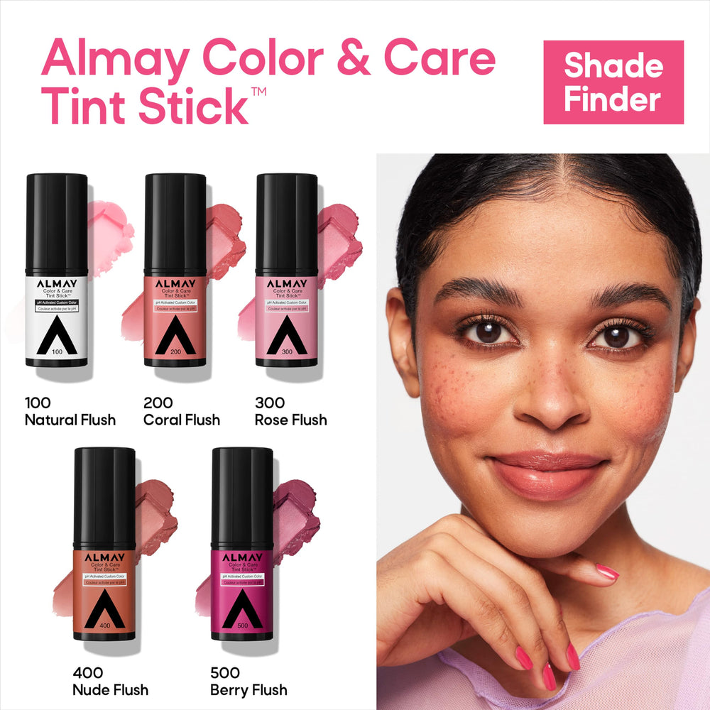 Almay tint stick on dresser styled with mirror showing everyday use benefit