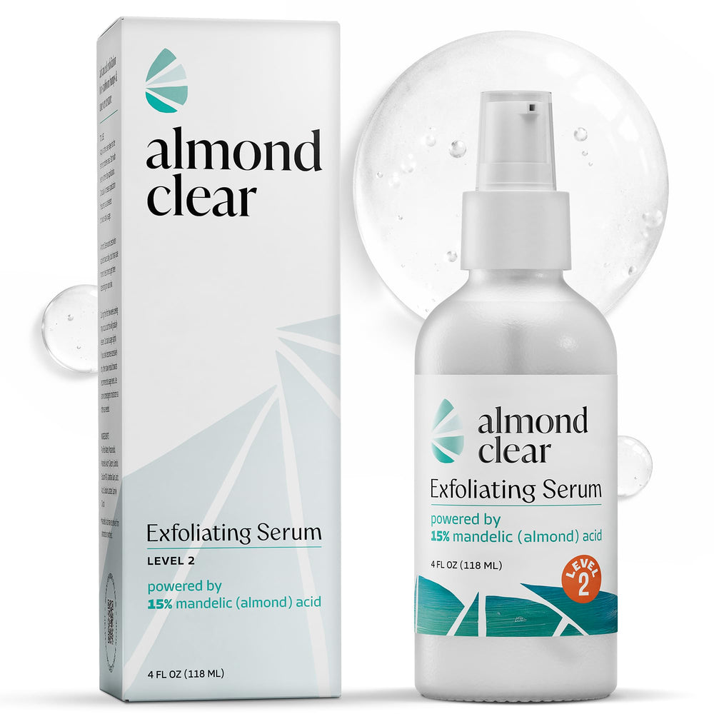 Almond Clear Level 2 front bottle view showing pump and packaging benefit of value size
