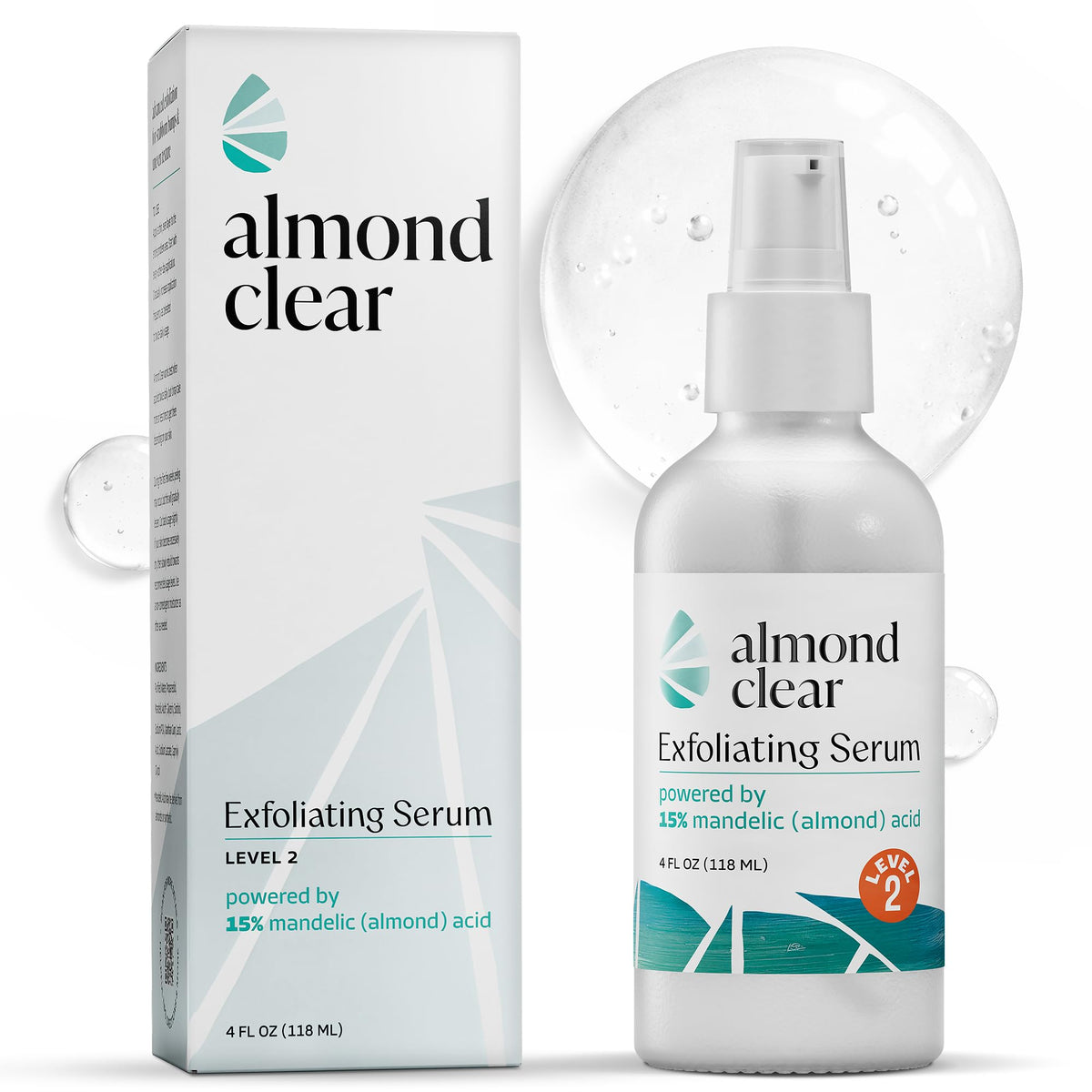 Almond Clear Level 2 front bottle view showing pump and packaging benefit of value size