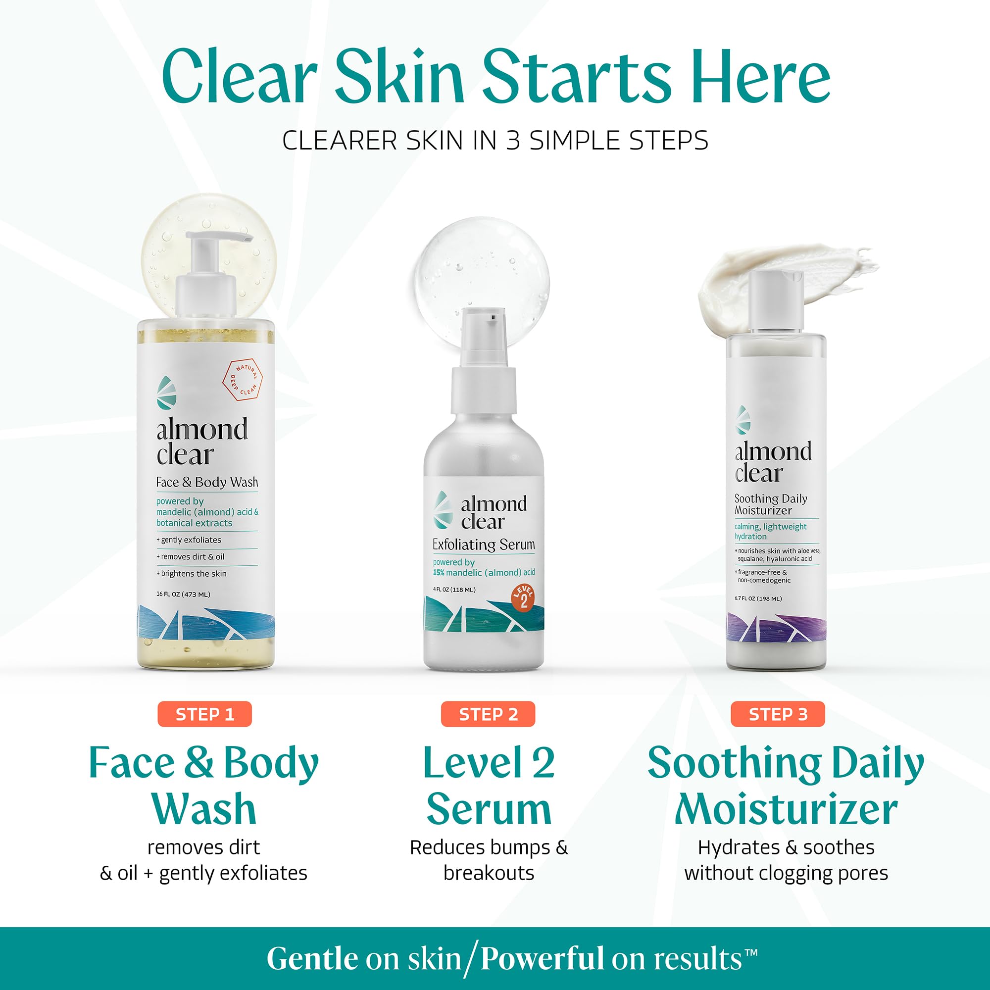Almond Clear bottle on bathroom counter in lifestyle scene showing daily routine use