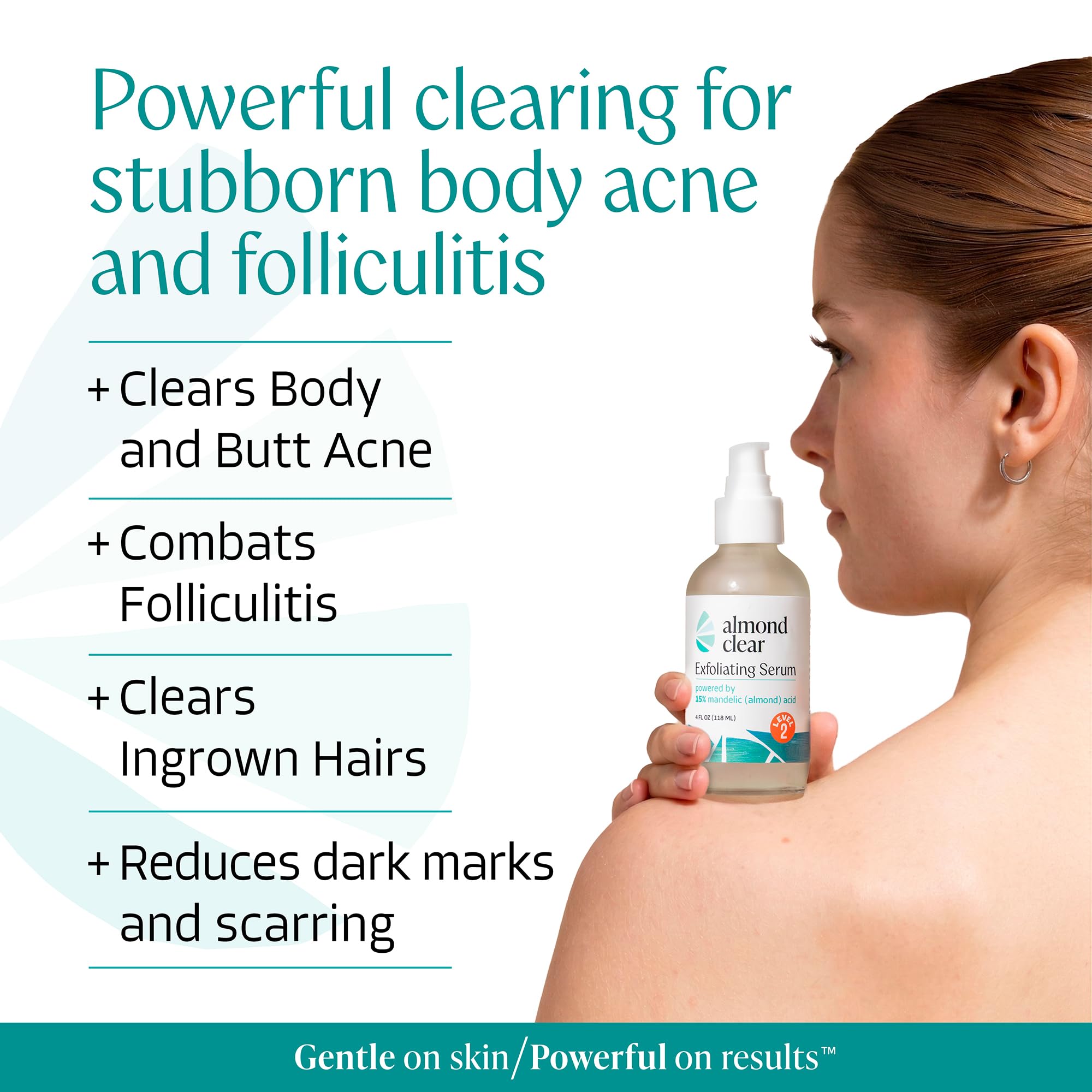 Almond Clear serum texture drop demonstrating smooth exfoliant consistency and control