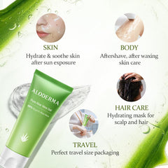Aloderma clear gel texture close-up highlights smooth, non-greasy hydration