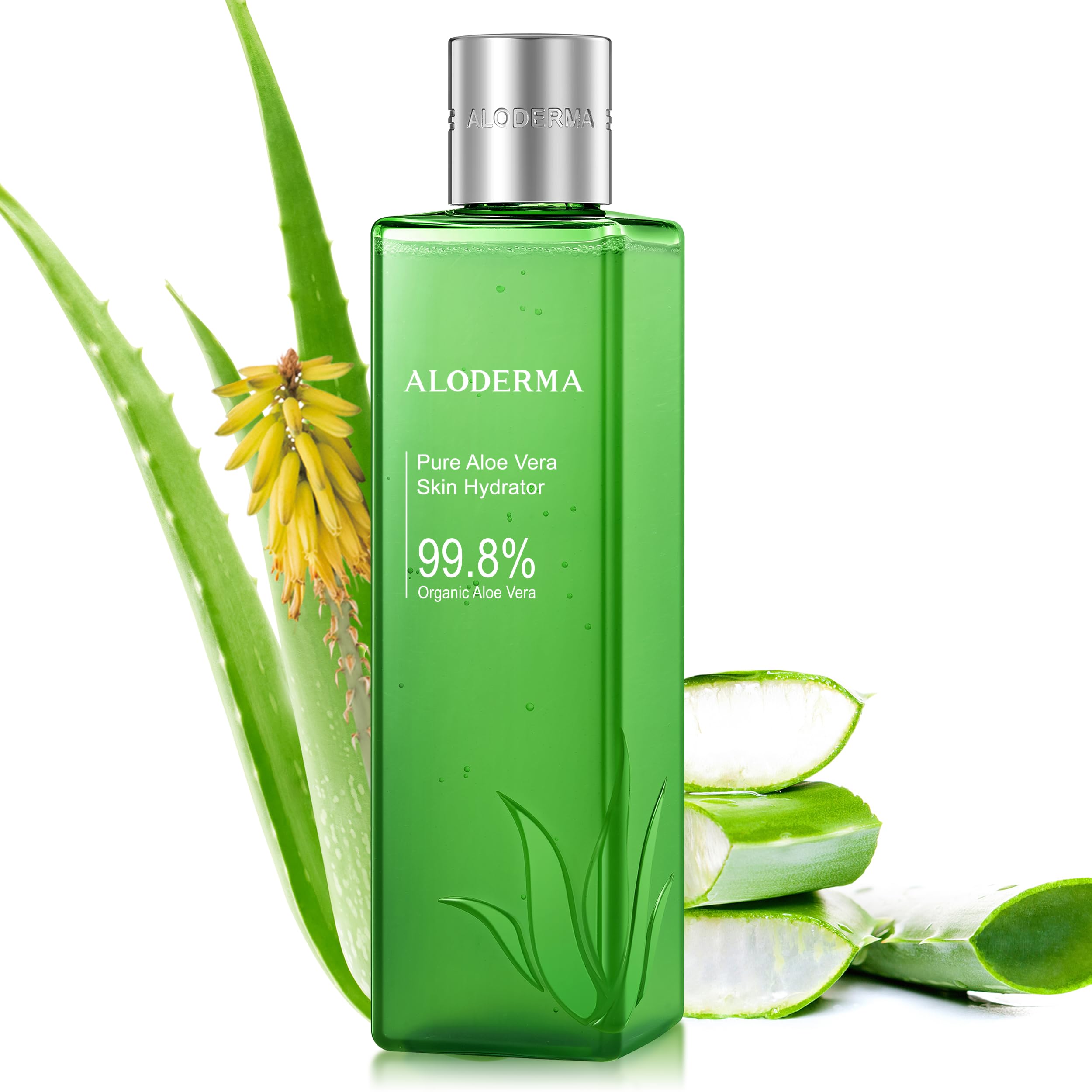 Aloderma 240ml bottle front view showing organic aloe benefit