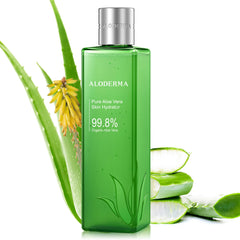 Aloderma 240ml bottle front view showing organic aloe benefit