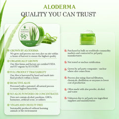 Aloderma label close-up showing organic ingredient transparency benefit