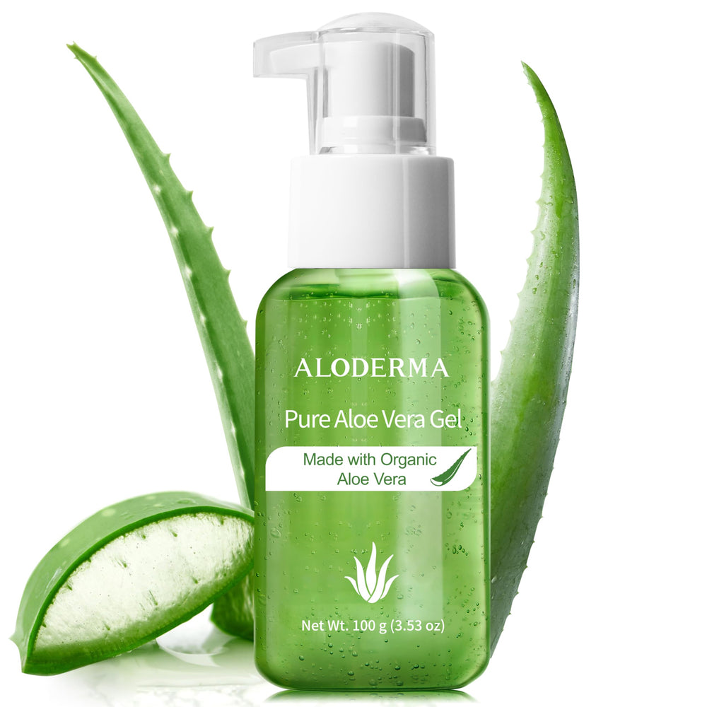 Aloderma pump bottle front showing compact travel-friendly design and brand clarity