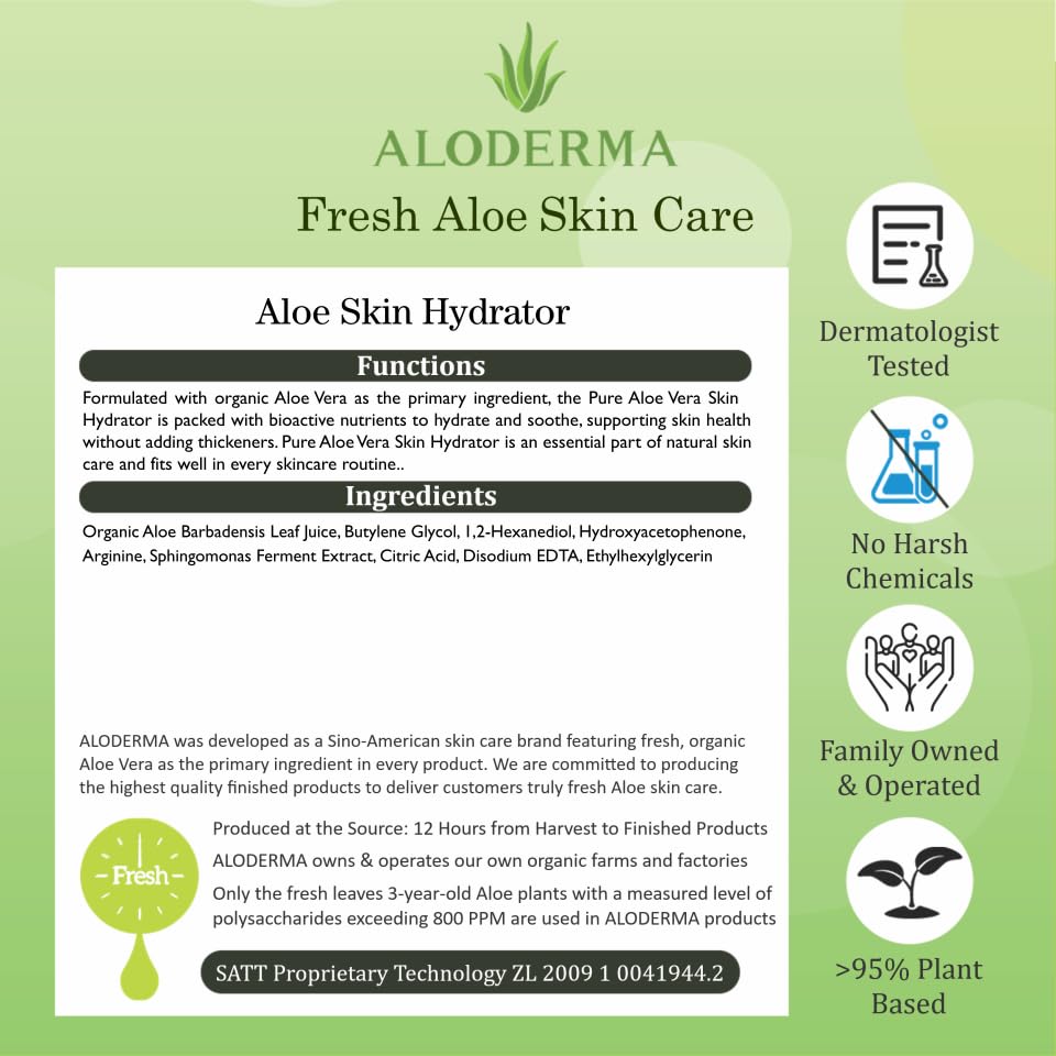 Aloderma bottle beside hand to show 240ml size and travel practicality
