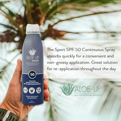 ALOE UP applied at beach portraying active sun protection on the go