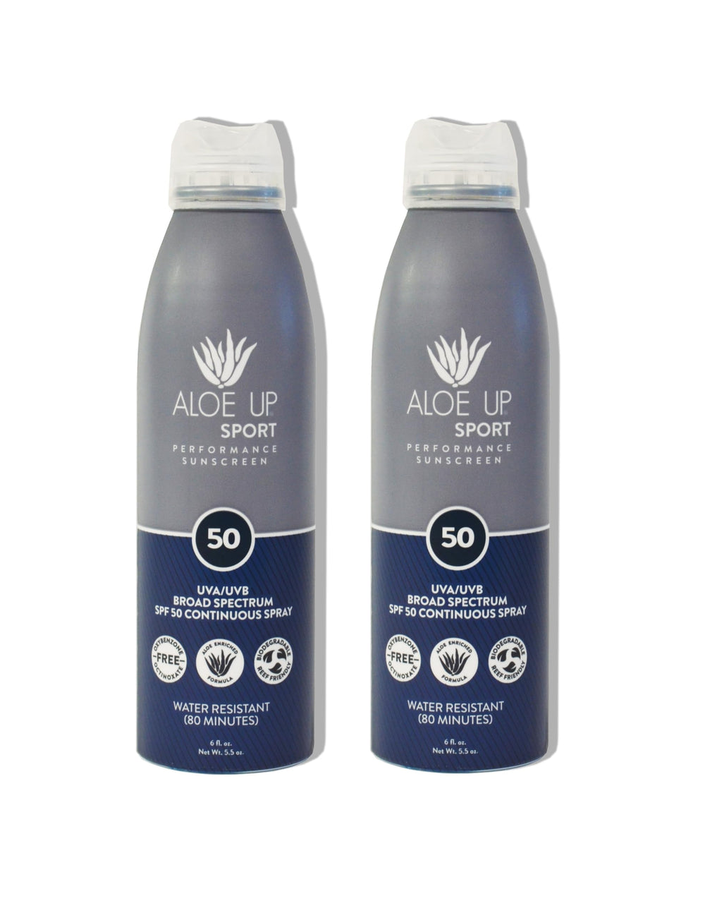 ALOE UP front packaging showing SPF 50 and spray benefits