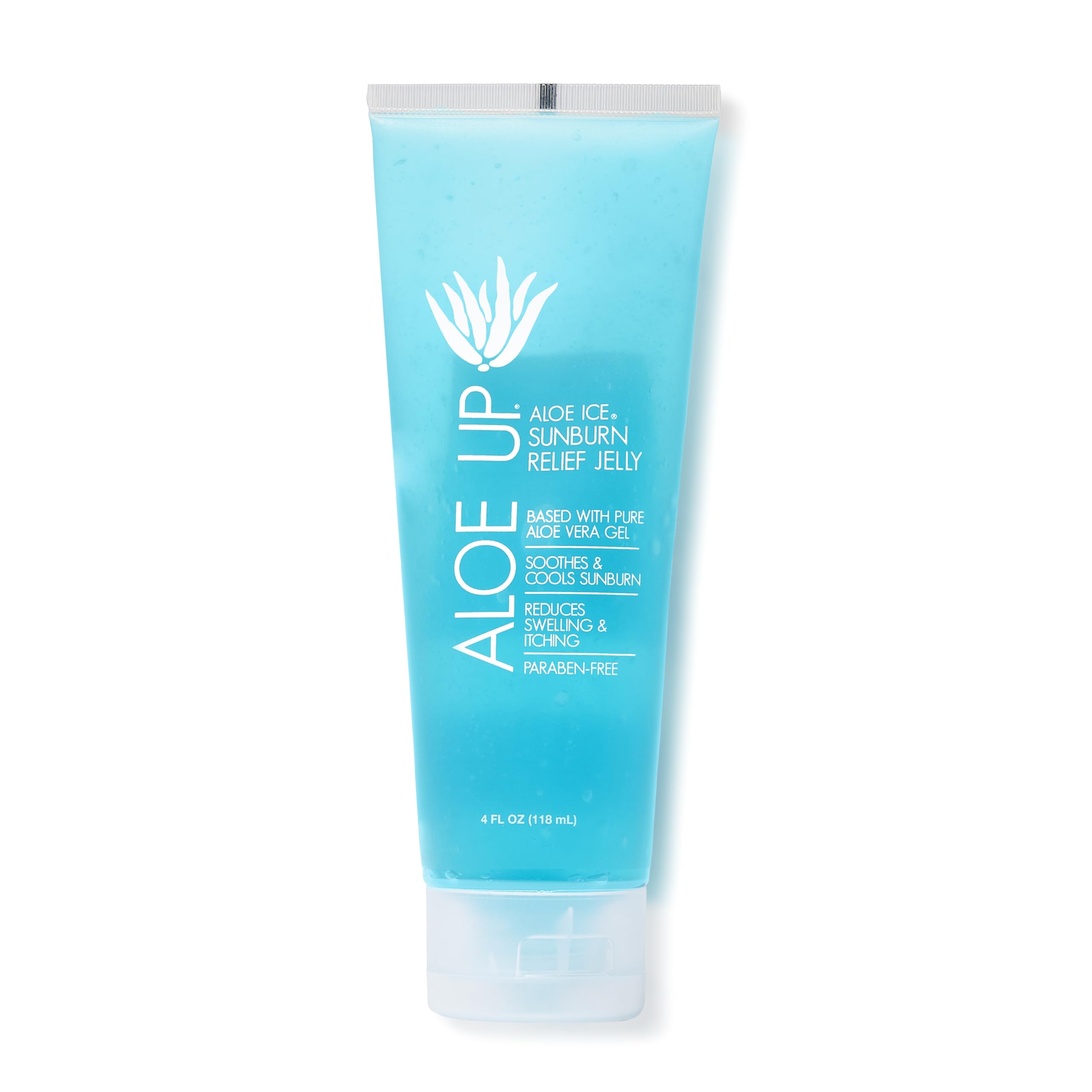 ALOE UP front tube showing branding and 4 oz size for easy identification and portability