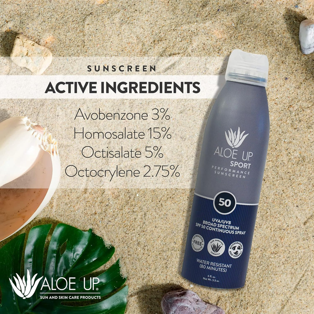 ALOE UP ingredient label highlighting aloe vera and reef-friendly notes