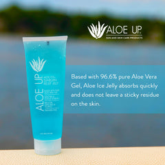 ALOE UP tube beside common items showing 4 oz scale for travel-friendly convenience