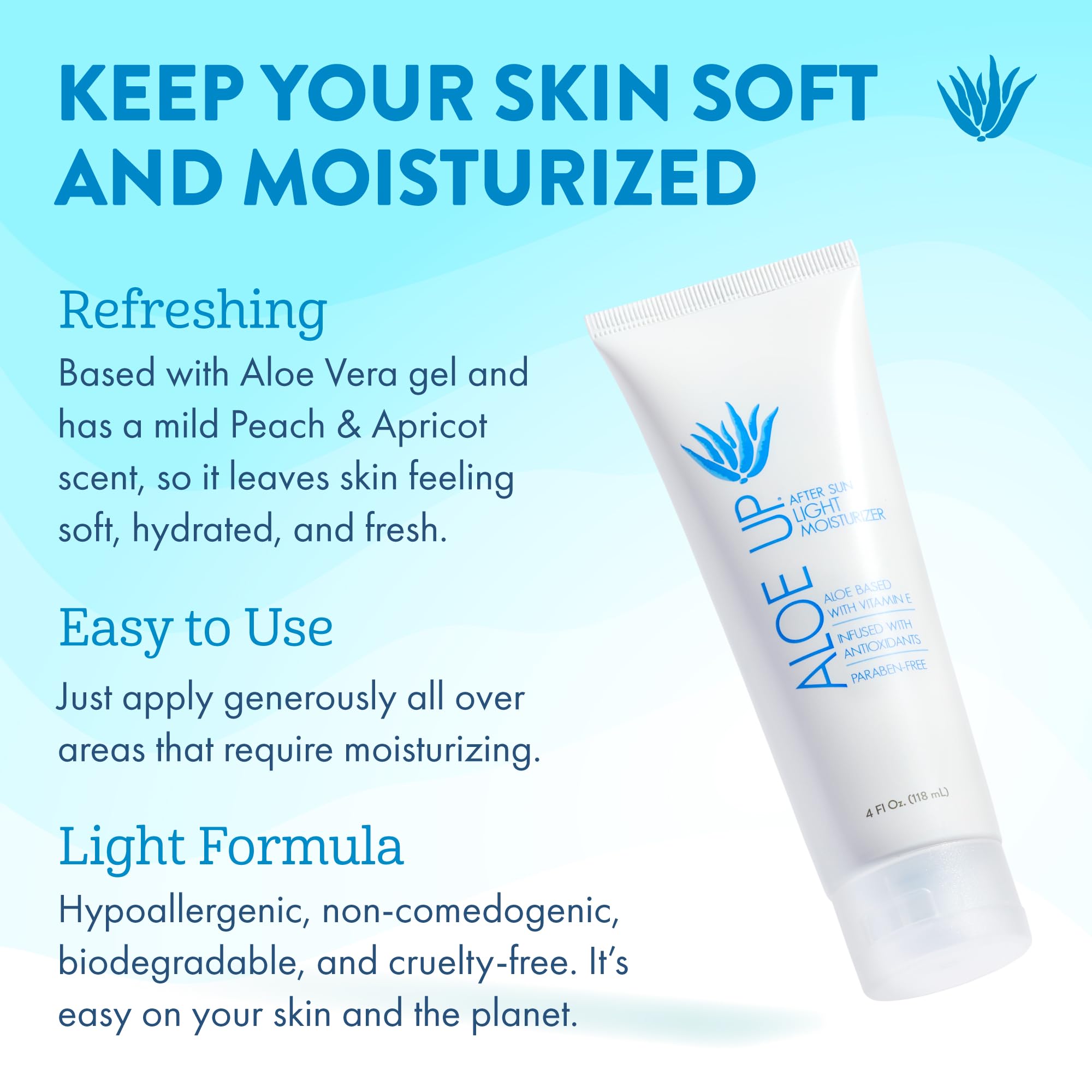 ALOE UP texture closeup displaying smooth gel-lotion and quick absorption benefit