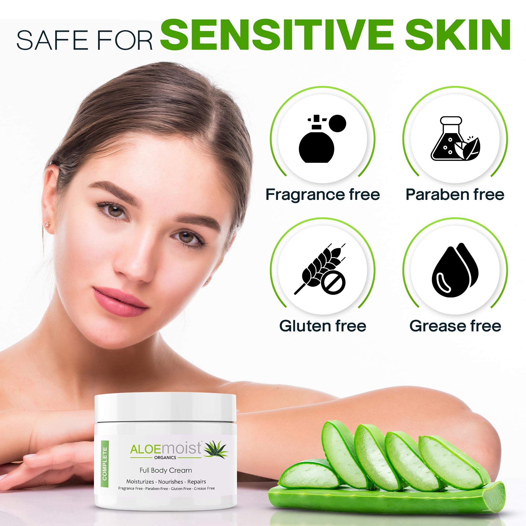 AloeMoist ingredients display with aloe and shea butter benefits