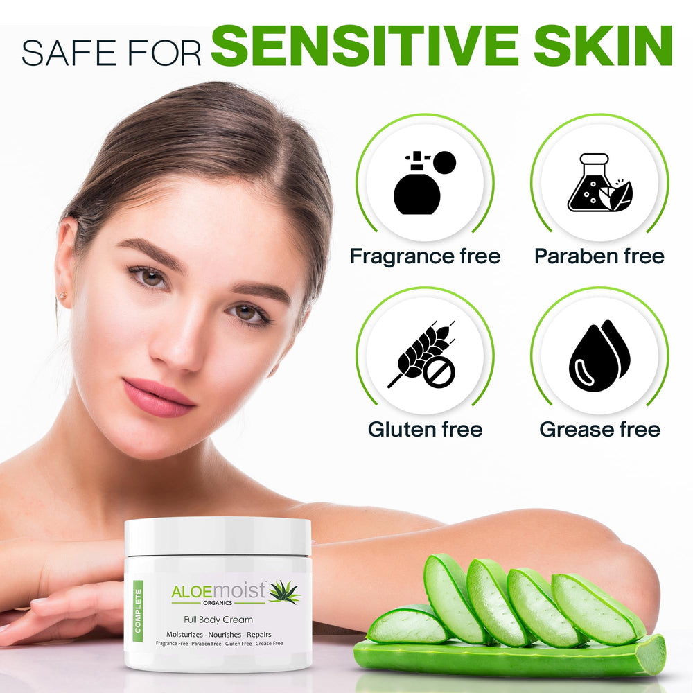AloeMoist ingredients display with aloe and shea butter benefits