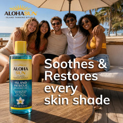 Aloha Sun next to sunglasses showing travel size for beach days