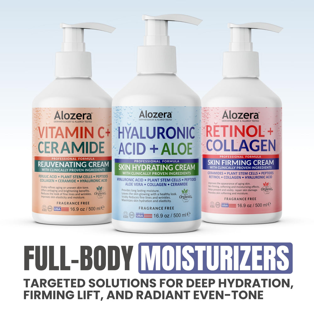 Alozera bottle next to sunscreen illustrating morning skincare layering benefit