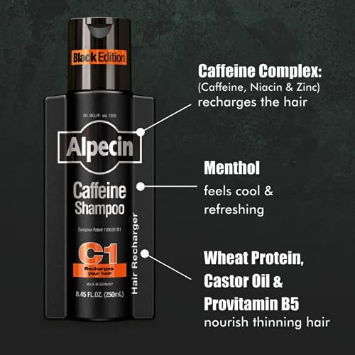 Alpecin C1 being massaged into scalp showing application and energizing scalp sensation