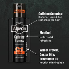 Alpecin C1 being massaged into scalp showing application and energizing scalp sensation