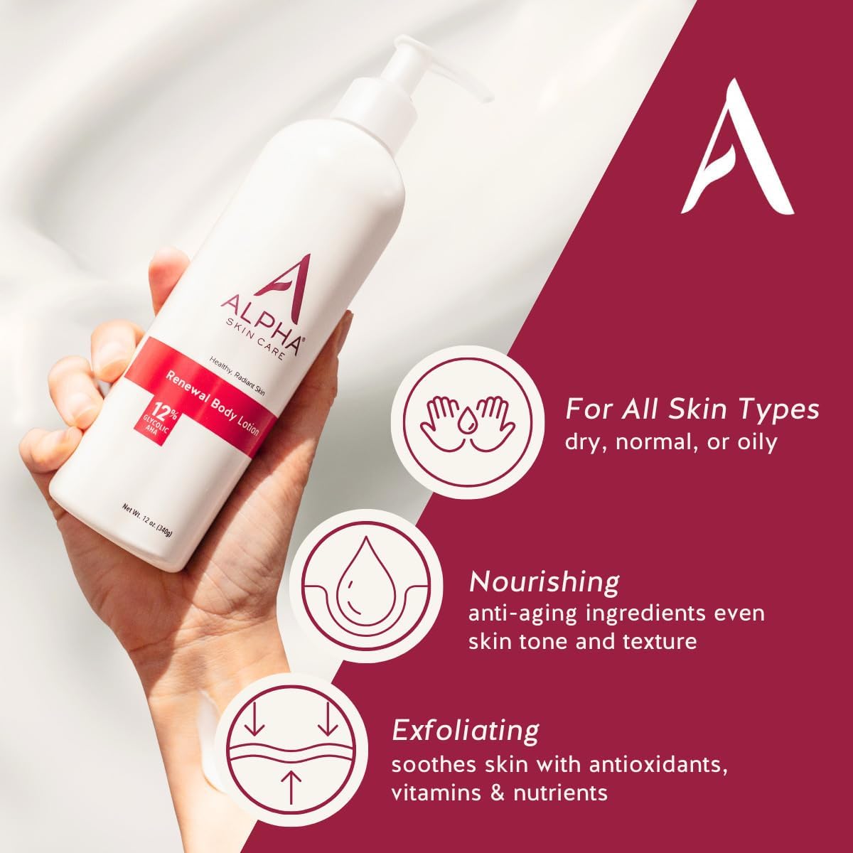 Alpha close-up of bottle and textured label, highlights clean formula and easy dispensing