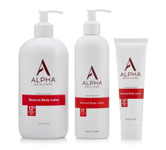 Alpha bottle beside travel pouch for size comparison and on-the-go skincare benefit