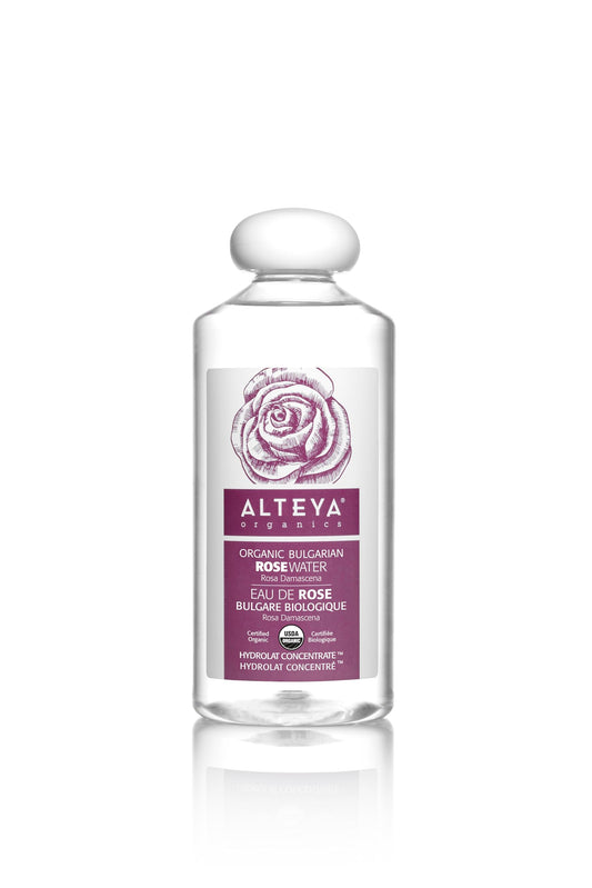 Alteya Organics front bottle view showing label and size, highlights purity and organic certification