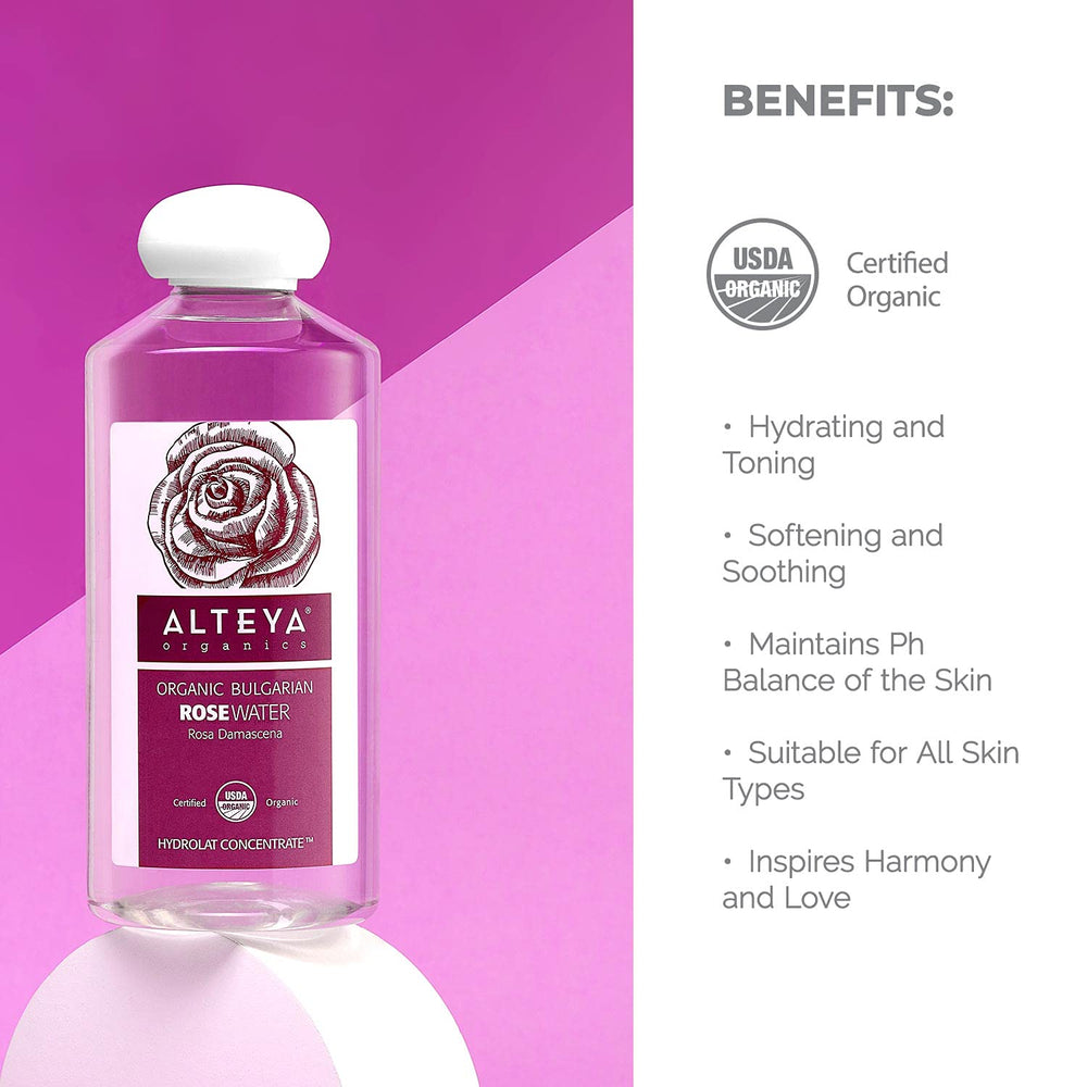 Alteya Organics mist applied to hair showing refreshed curls, supports hair revitalizing action