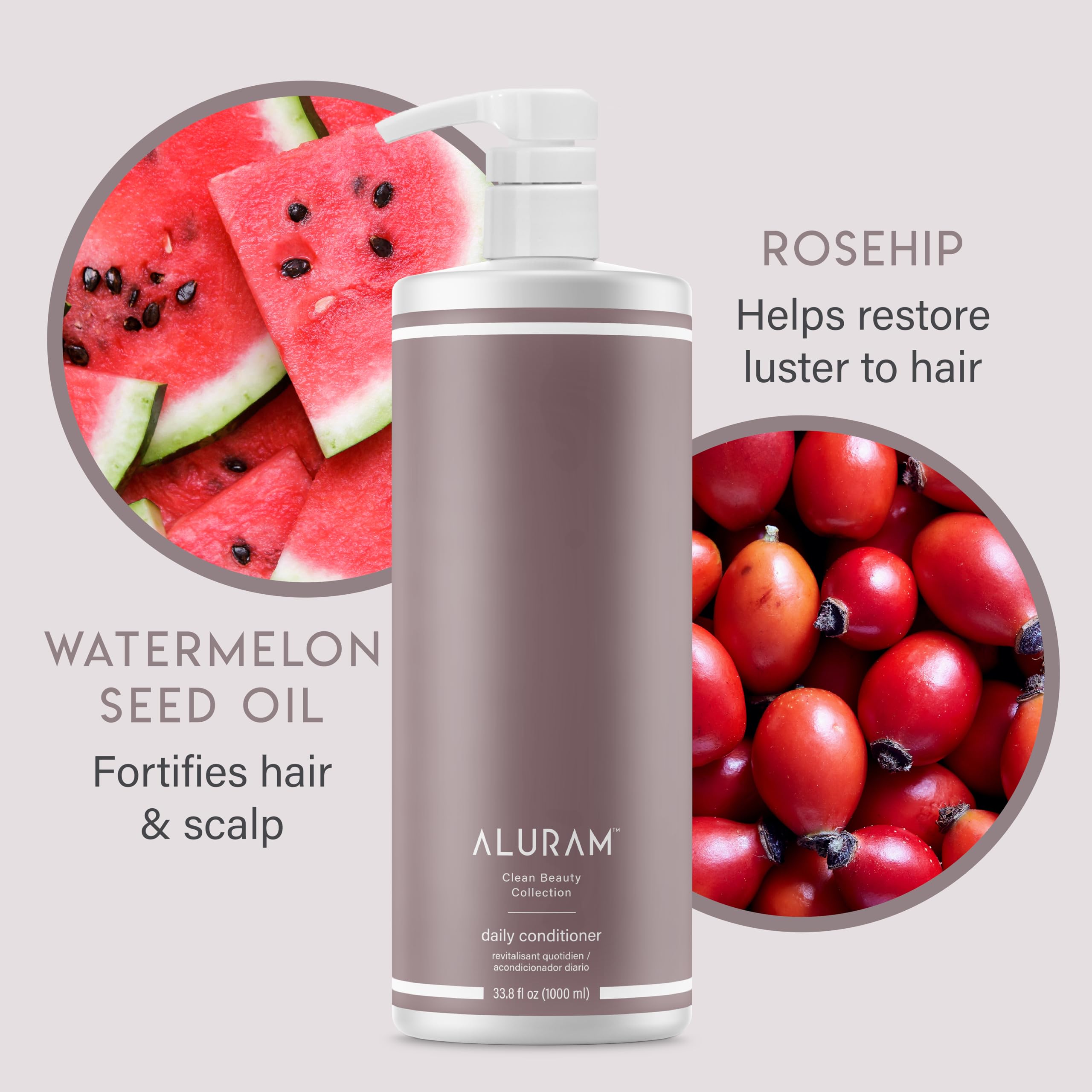 ALURAM bottle label detail highlighting coconut water and clean-beauty ingredients