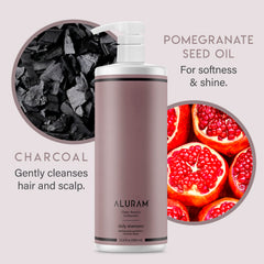 ALURAM shampoo lather in hand demonstrating effective cleansing foam