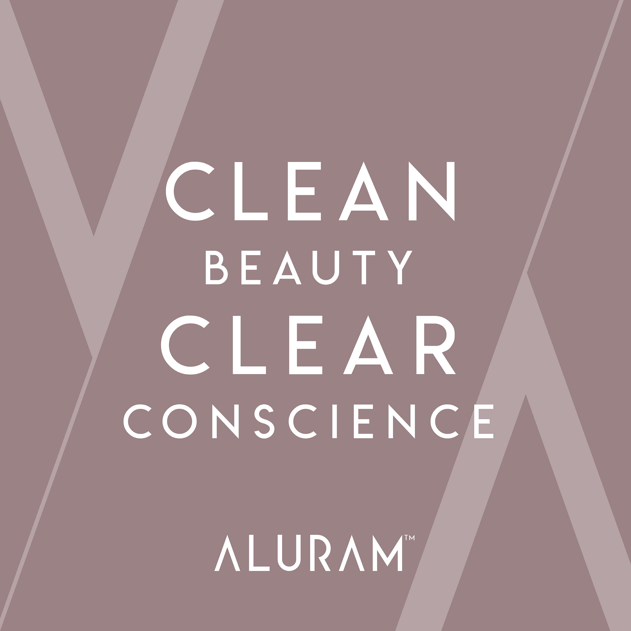 ALURAM bottle on bathroom shelf styled for clean-beauty routine
