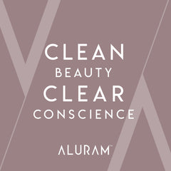 ALURAM bottle on bathroom shelf styled for clean-beauty routine