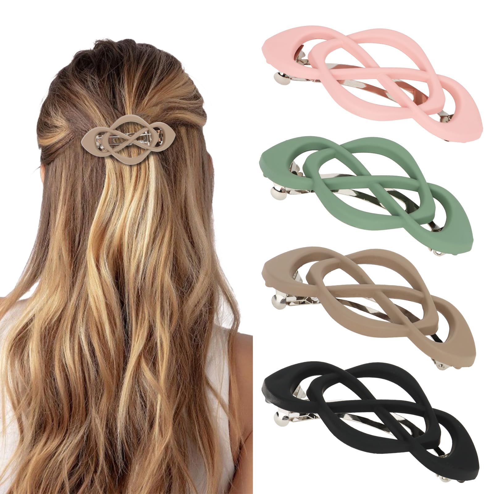 Amairver front view of four-color barrettes showing vintage crossover design and wearable style