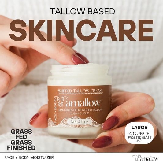 Open jar whipped texture of Amallow tallow cream demonstrating easy spreadability