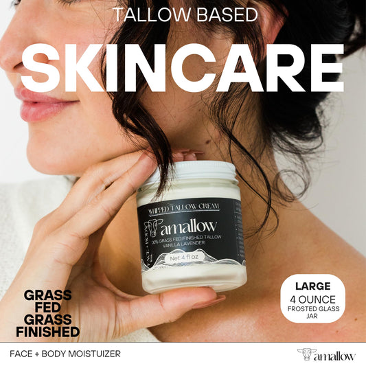 Amallow open jar with whipped tallow texture showing easy spreadability benefit