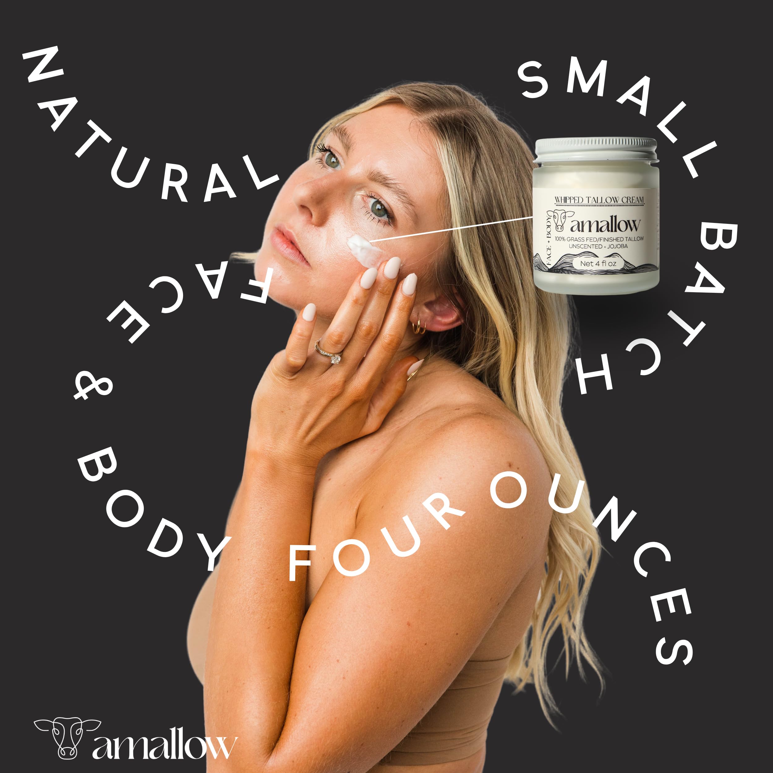 Amallow jar beside a coin for scale, clarifies 4 fl oz portable size benefit