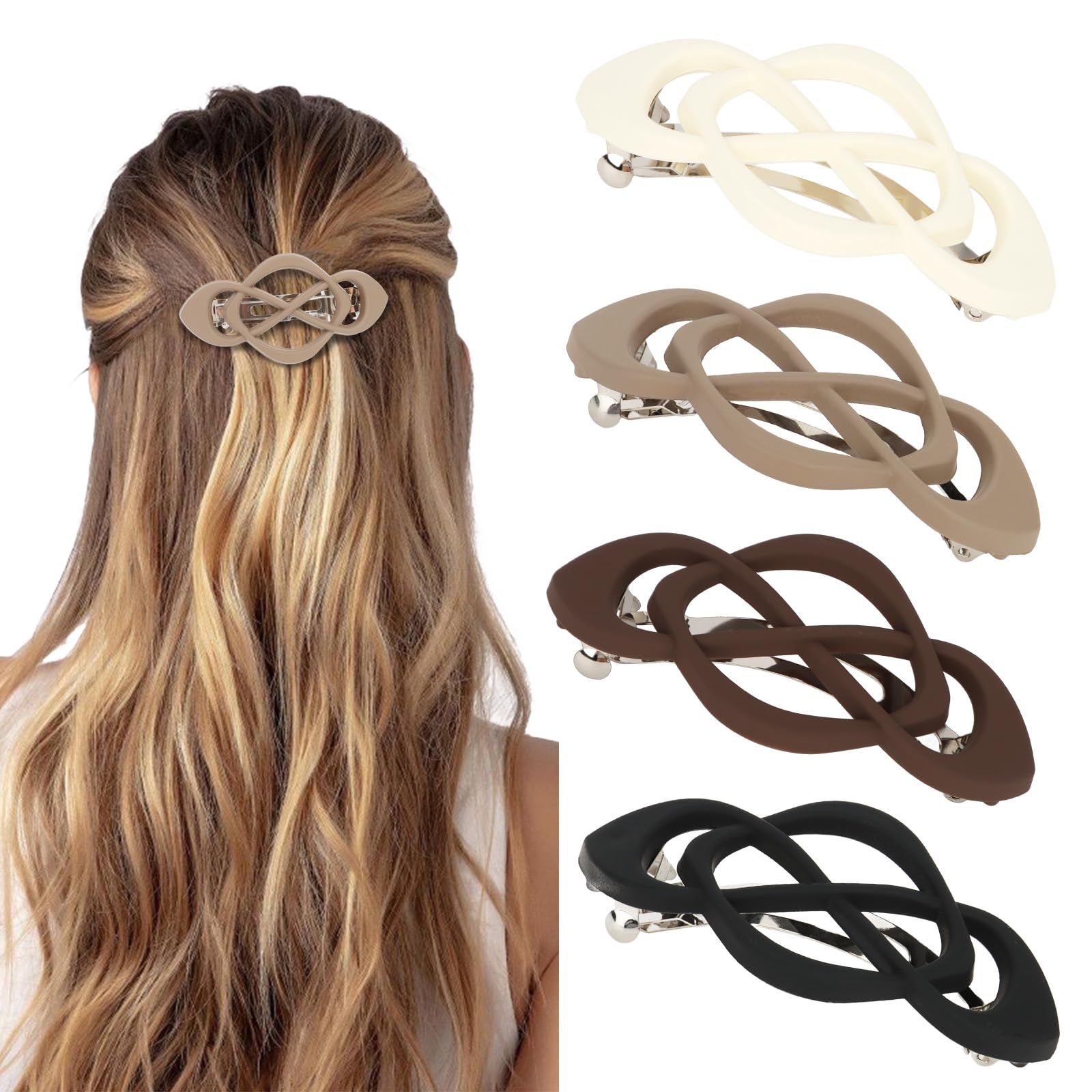 Amariver front view of four neutral barrettes showing colors and shape, stylish and versatile