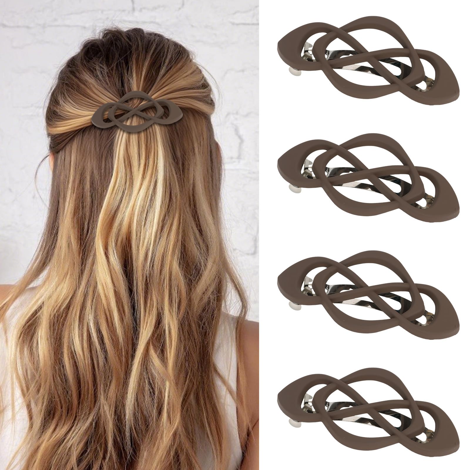 Amariver front packaging showing four brown barrettes and vintage look benefit