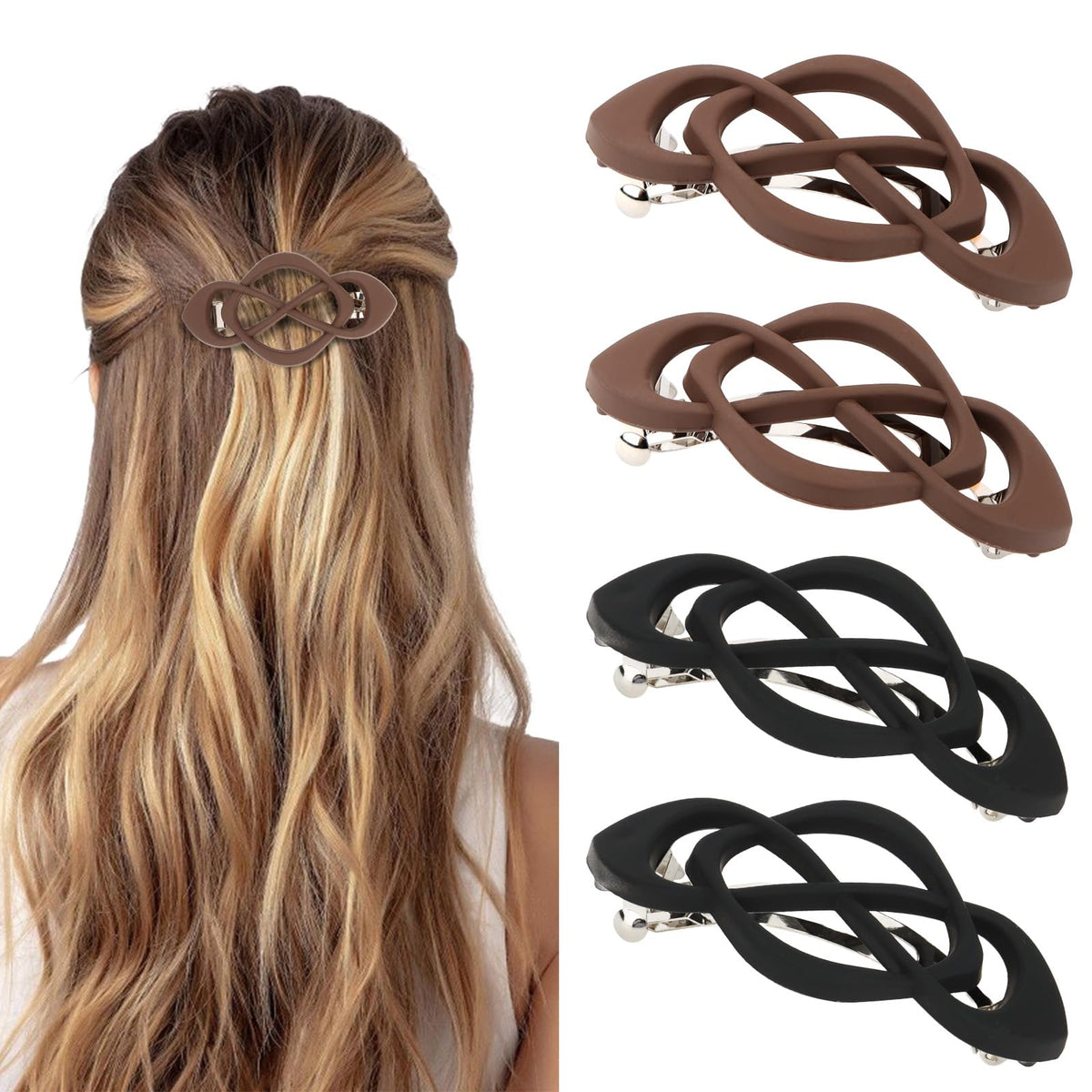 Amariver front packaging showing khaki and black barrettes and neat presentation