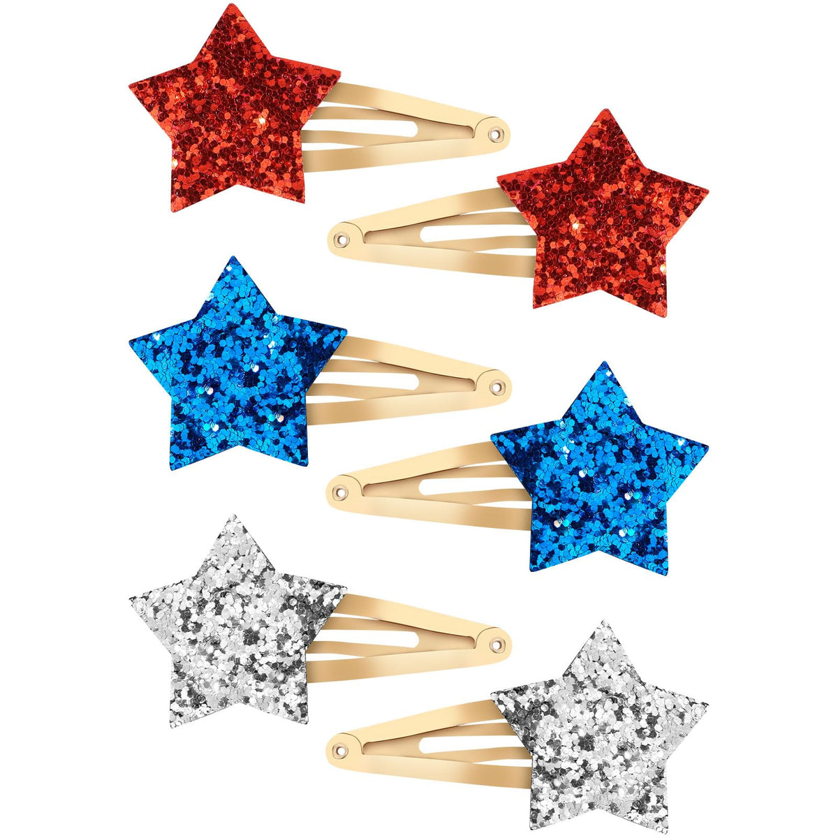 Amariver front packaging showing six red blue silver star clips for festive styling