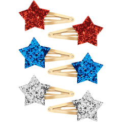 Amariver front packaging showing six red blue silver star clips for festive styling
